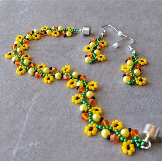 Cute Sunflower Bracelet & Earring Set