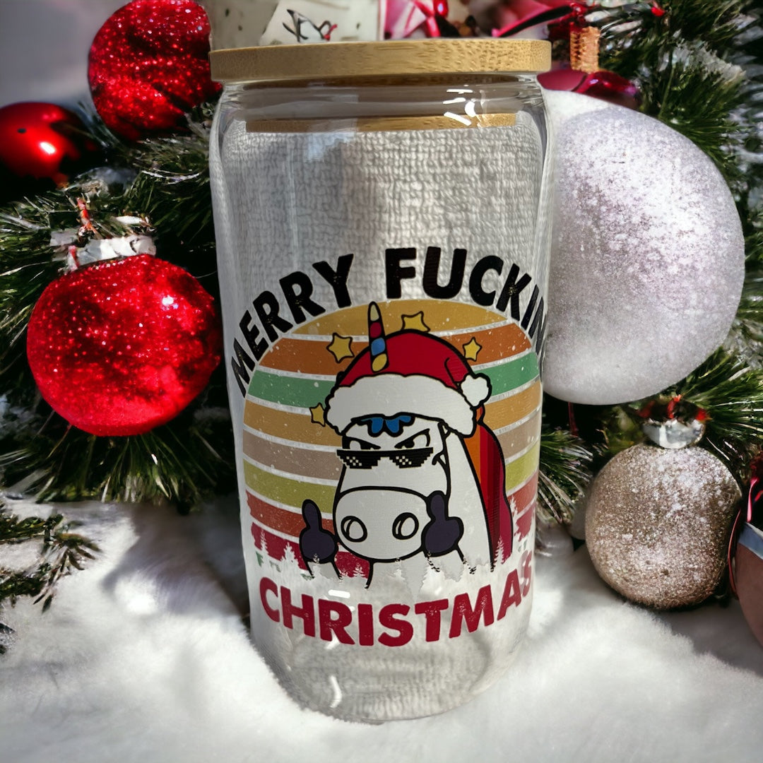 Merry F-N Christmas Glass Can