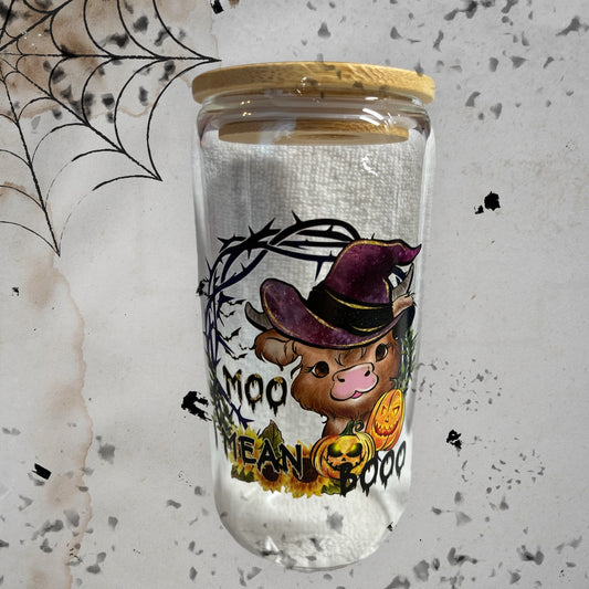 Cute Halloween Boo Cow Glass Can