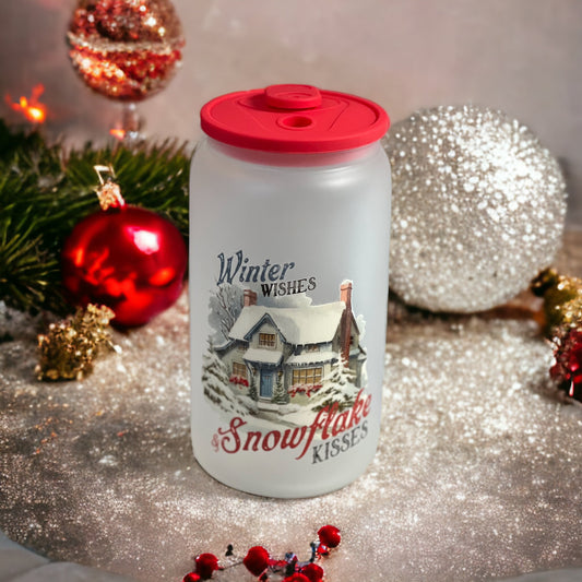 Snow Cottage Glass Can