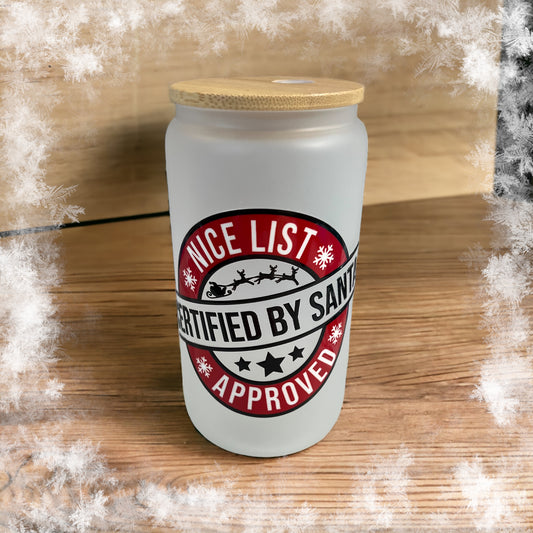 Santa Nice List Glass Can