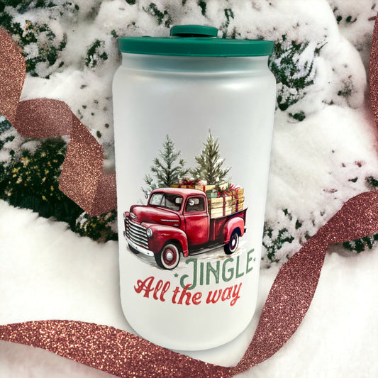 Christmas Country Truck Glass Can