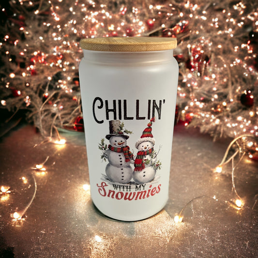 Chillin Snowmen Glass Can